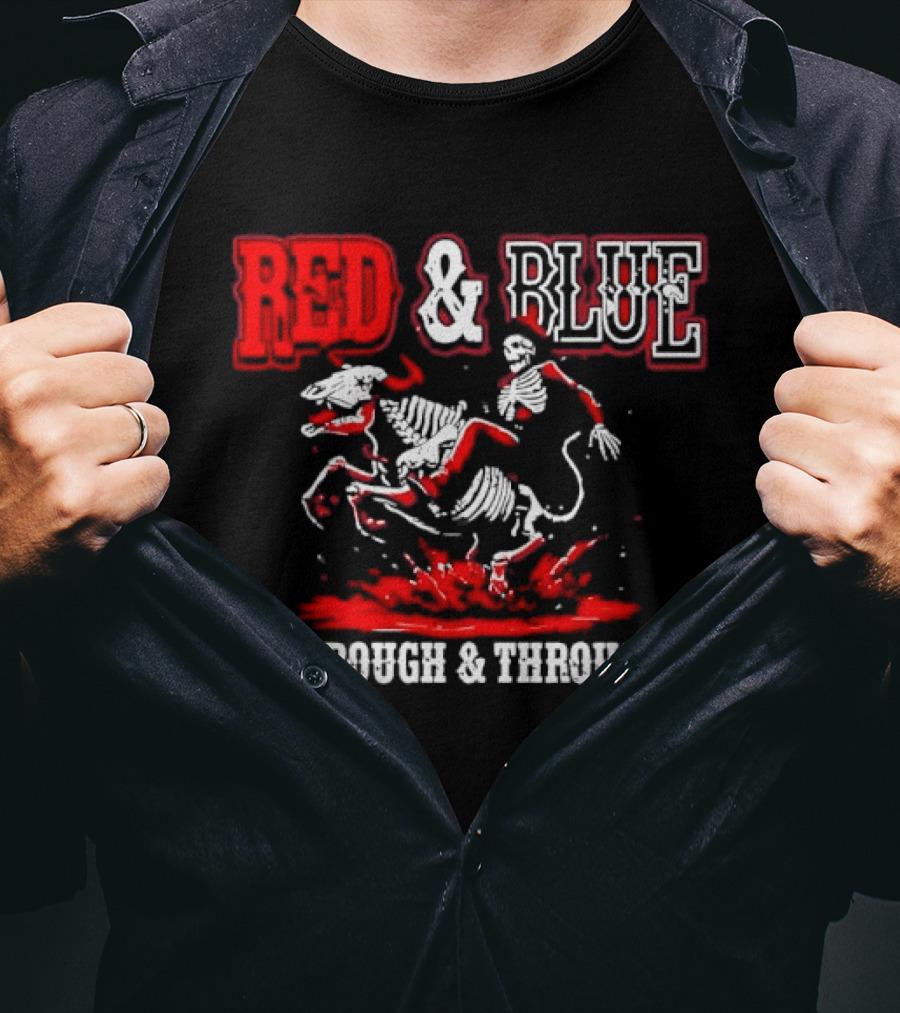 Red And Blue Through And Through Skeleton Cowboy Riding Horse T-Shirt