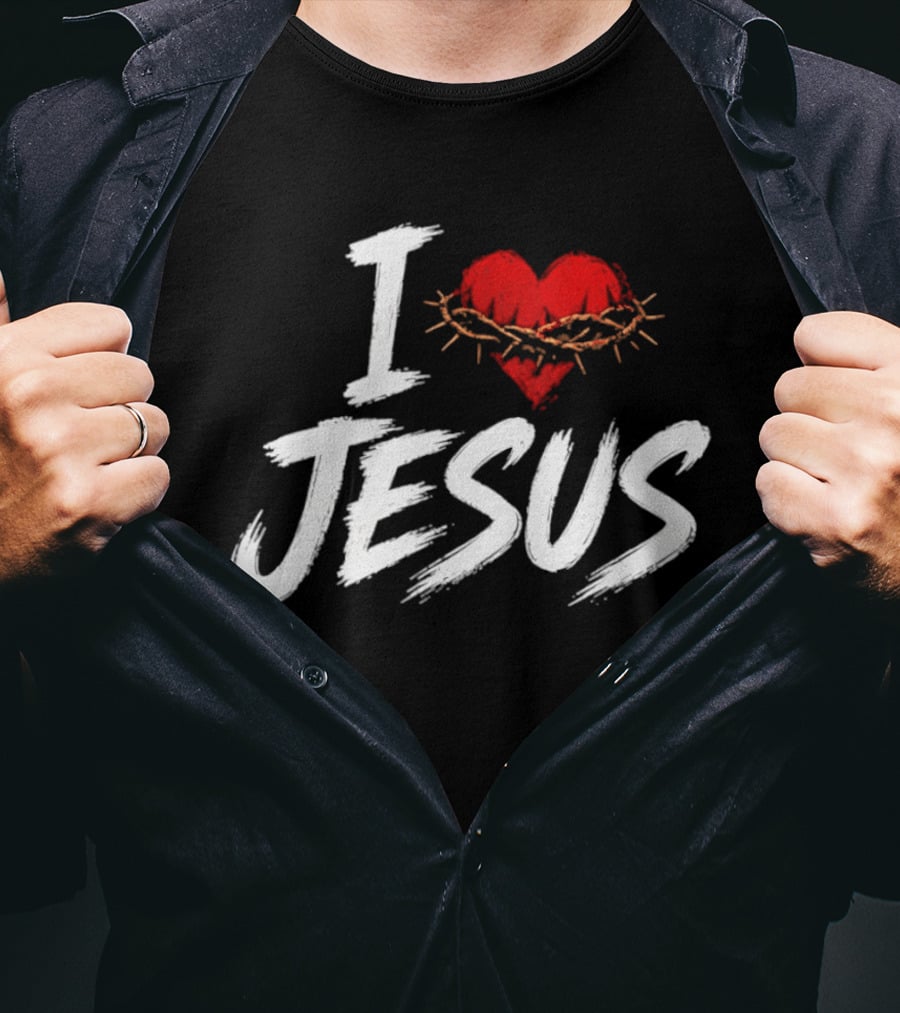 I Love Jesus Heart Crown Of Thorns Christian T-Shirt