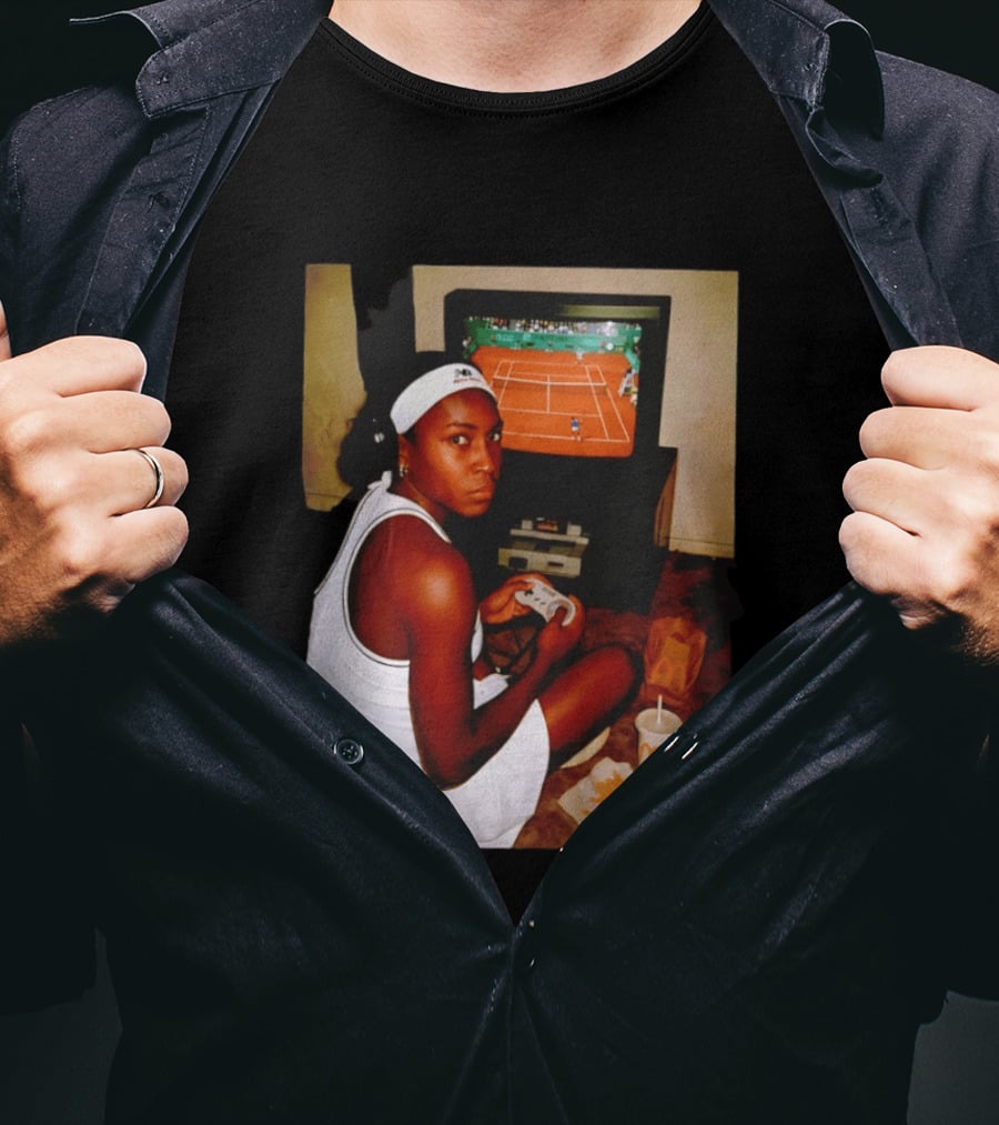 Coco Gauff Playing Retro Tennis Video Game With McDonald's Snacks T-Shirt