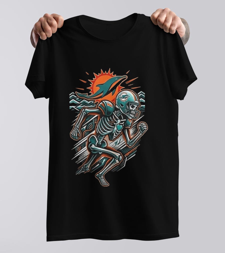 Miami Dolphins Runs In My Blood Skeleton Football Sprint T-Shirt