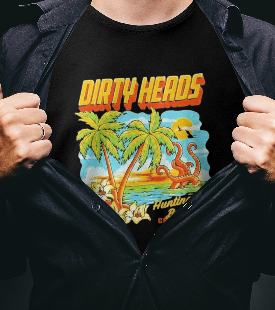 Dirty Heads Tropical Beach Palm Trees Ocean Sunset Octopus Huntington Beach California T-Shirt