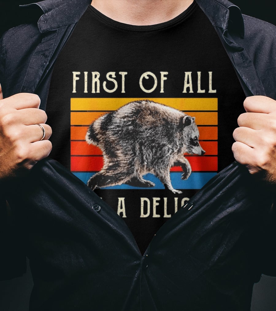 Jimothy Raccoon First Of All I'm A Delight Famous Seattle Trash Panda Colorful Stripes T-Shirt
