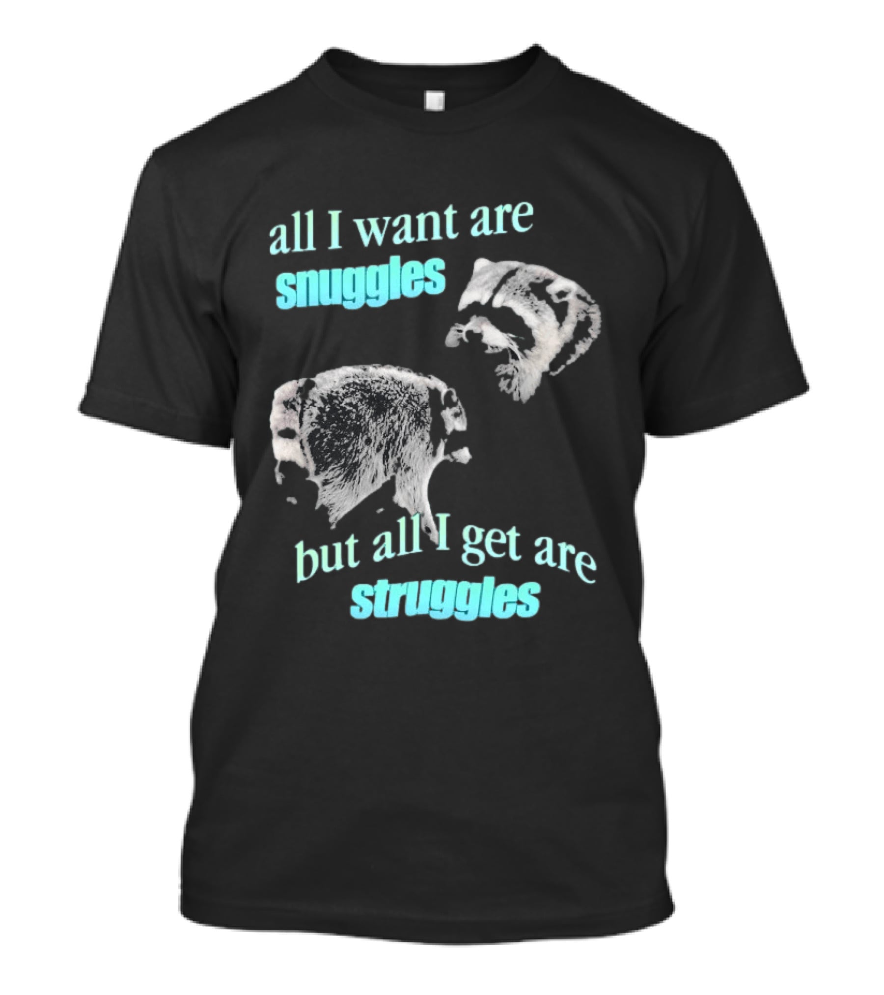 Jimothy The Raccoon All I Want Are Snuggles But All I Get Are Struggles T-Shirt