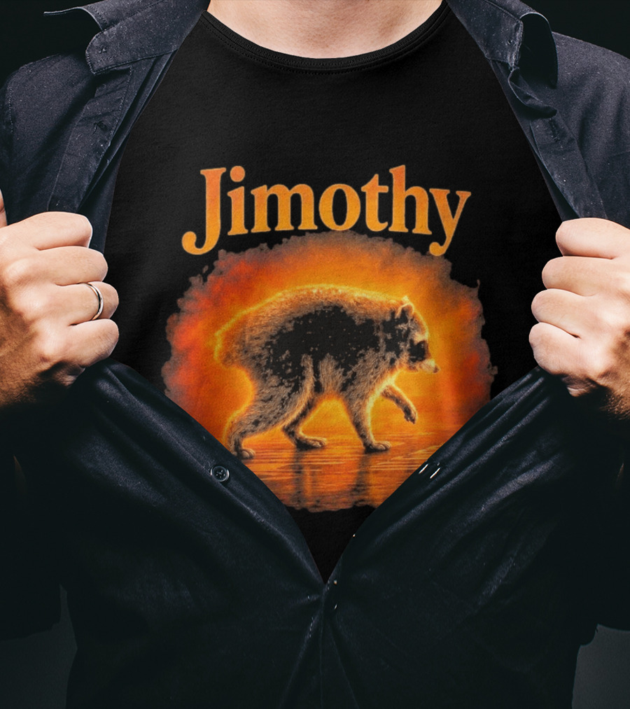 Jimothy Raccoon Silhouette Glowing Sunset Nature Scene T-Shirt
