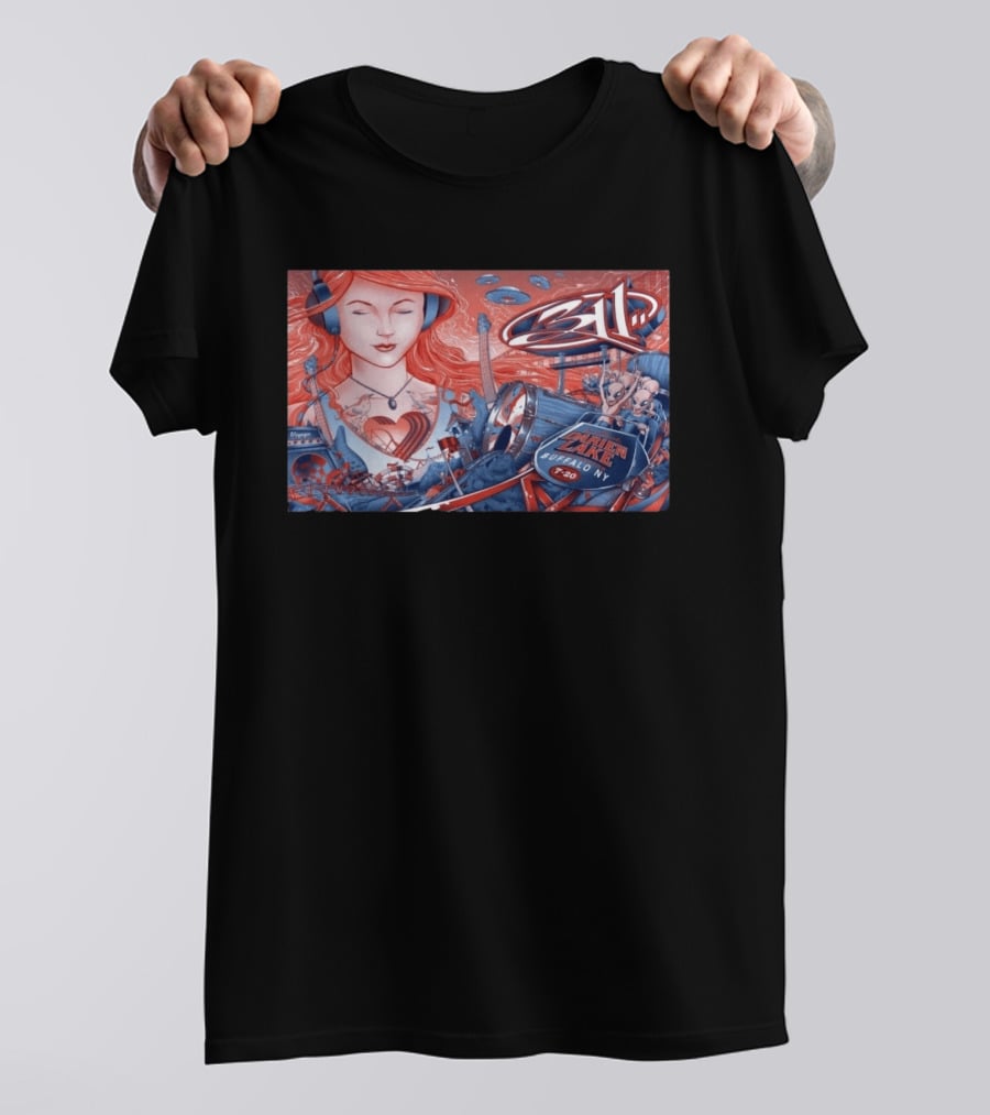 311 Darien Lake 7 20 Buffalo NY Art With Drum And Redhead Listening T-Shirt