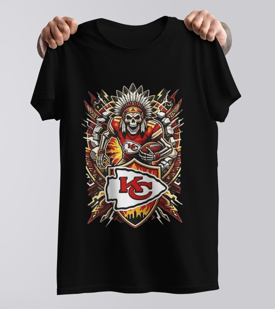 Kansas City Chiefs Runs In My Blood Skeleton Warrior And Football Team T-Shirt