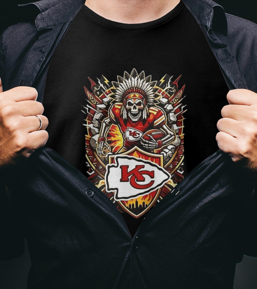 Kansas City Chiefs Runs In My Blood Skeleton Warrior And Football Team T-Shirt