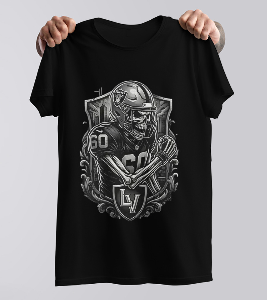 Las Vegas Raiders Skeleton Football Spirit Runs In My Blood T-Shirt