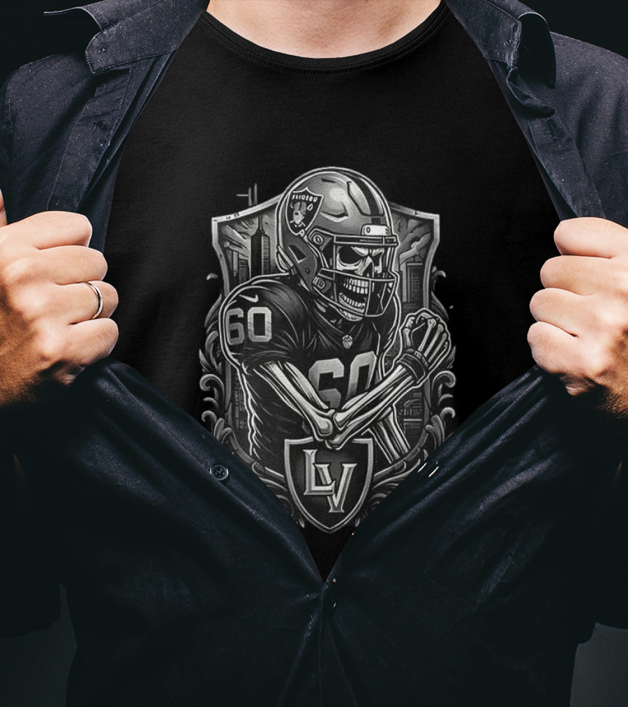 Las Vegas Raiders Skeleton Football Spirit Runs In My Blood T-Shirt