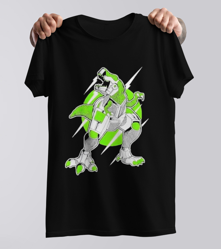 Robo Rex Neon Green Cybernetic Dinosaur Tech Science Fiction High Voltage T-Shirt