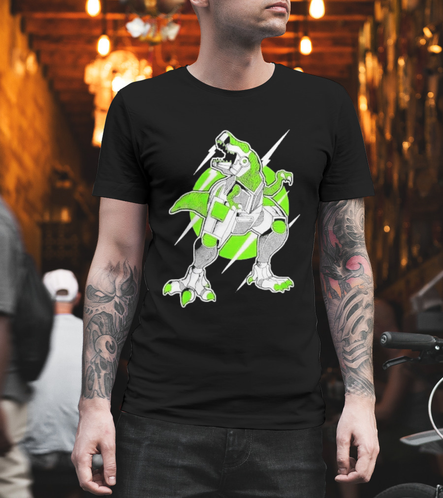 Robo Rex Neon Green Cybernetic Dinosaur Tech Science Fiction High Voltage T-Shirt