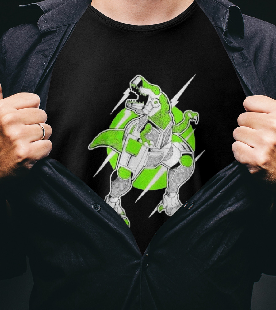Robo Rex Neon Green Cybernetic Dinosaur Tech Science Fiction High Voltage T-Shirt