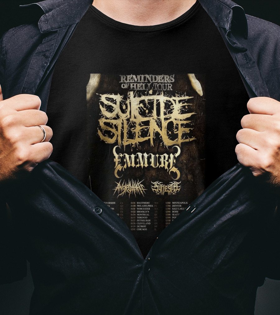 Suicide Silence Reminders Of Hell Tour California 2026 Emmure Supporting Bands Itinerary T-Shirt