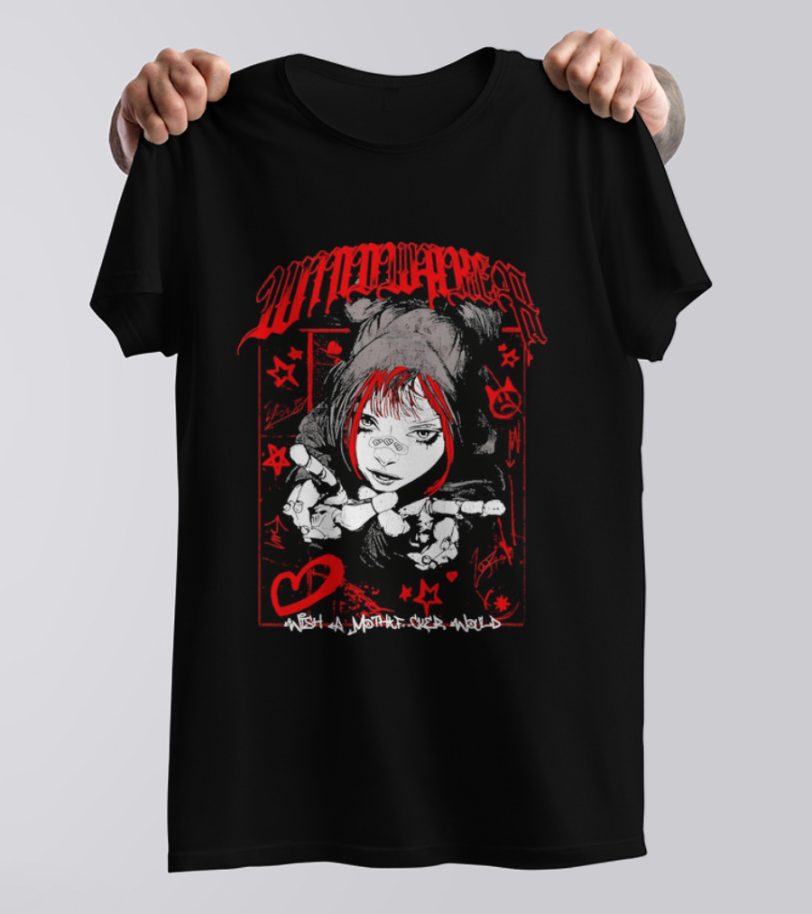 Windwaker Wish A Mfer Would Red And Black Graphic With Stars And Peace T-Shirt