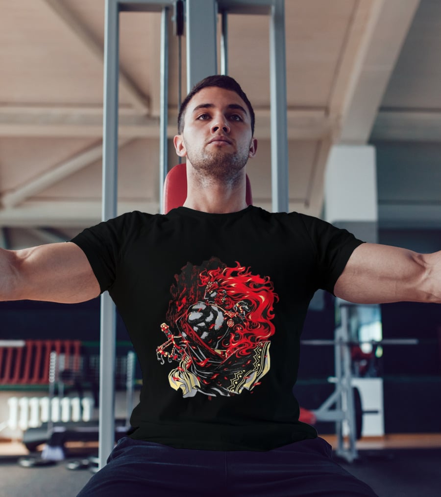 The Legend Of Zelda The Devourer Of Tomorrow Flamboyant Musketeer Warrior With Cape And Fiery Red Hair T-Shirt