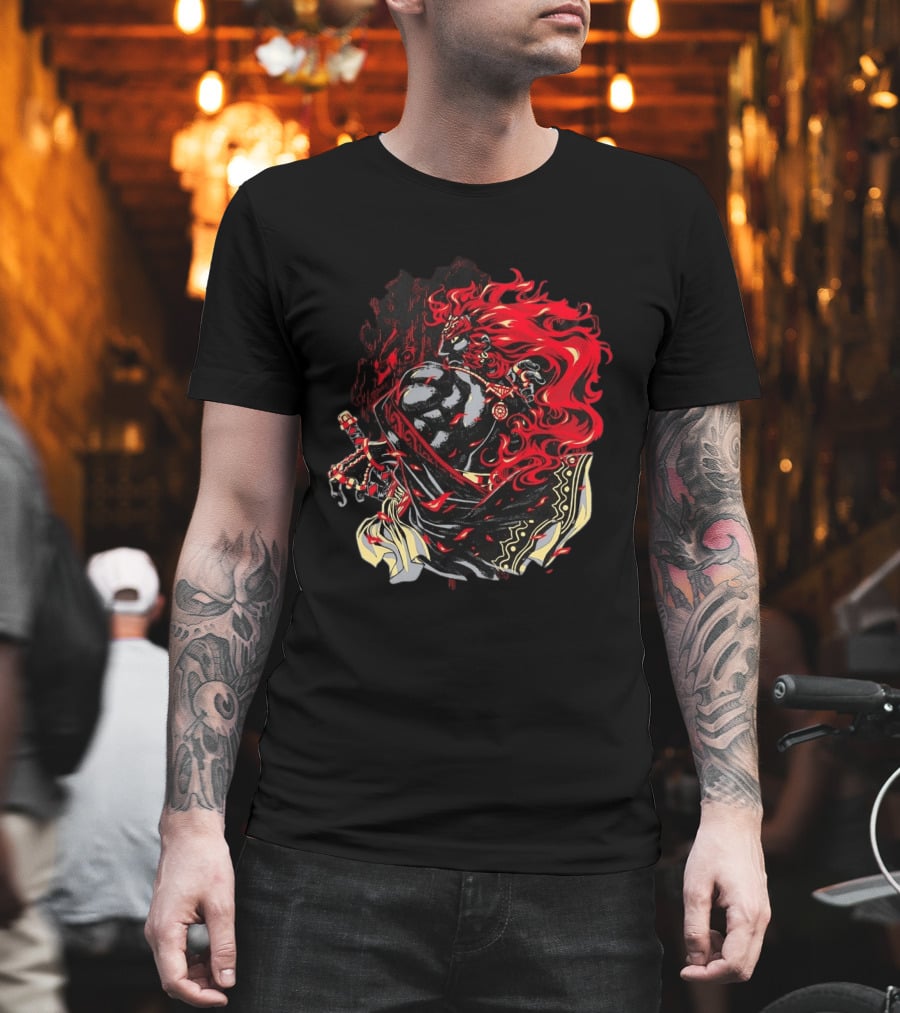 The Legend Of Zelda The Devourer Of Tomorrow Flamboyant Musketeer Warrior With Cape And Fiery Red Hair T-Shirt