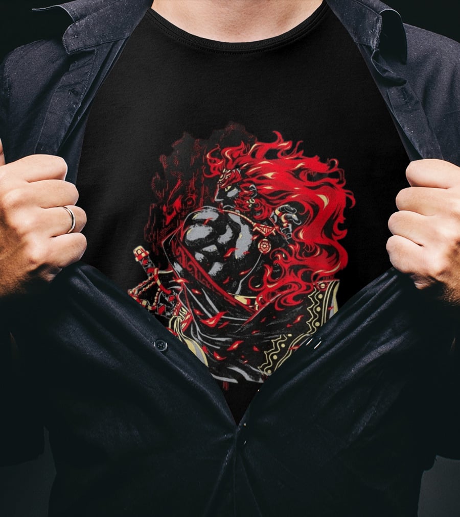 The Legend Of Zelda The Devourer Of Tomorrow Flamboyant Musketeer Warrior With Cape And Fiery Red Hair T-Shirt