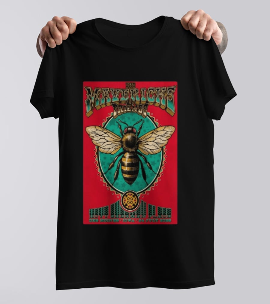 The Mavericks And Friends Hoyt Sherman Place Des Moines Iowa July 24 2026 Vintage Concert With Bee Image T-Shirt