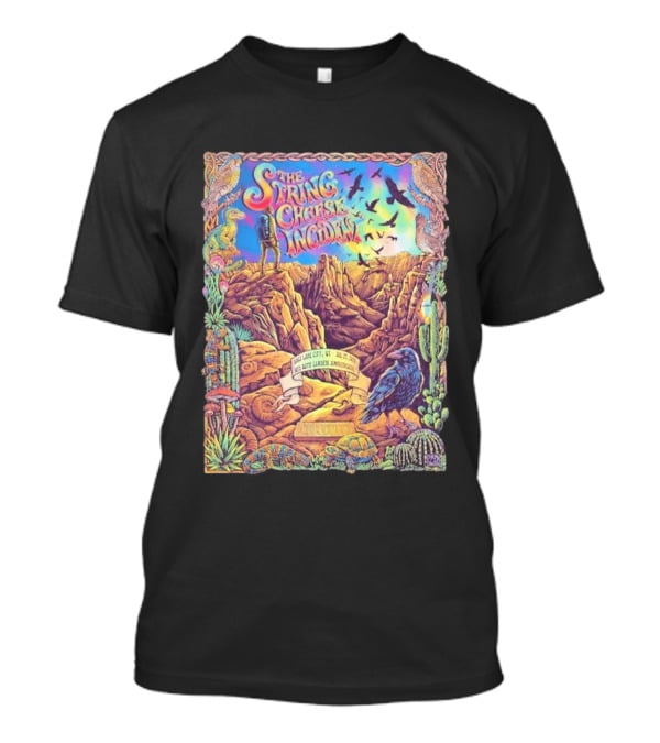 The String Cheese Incident Salt Lake City Utah Red Butte Garden Amphitheatre July 22 2026 Psychedelic Desert Scene With Wildlife And Cactus T-Shirt