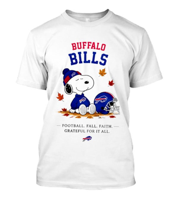 Buffalo Bills Snoopy Football Fall Faith Grateful For It All Leaves T-Shirt