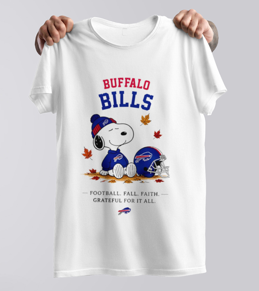 Buffalo Bills Snoopy Football Fall Faith Grateful For It All Leaves T-Shirt