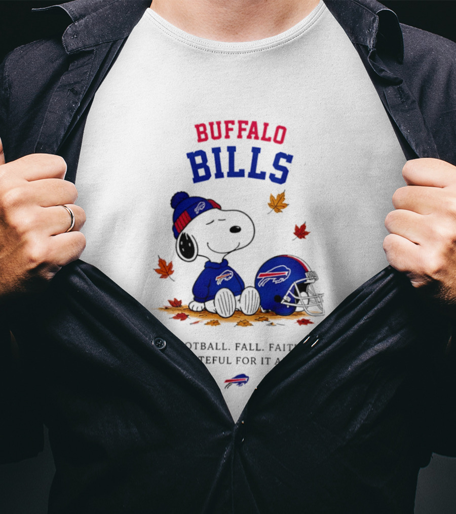 Buffalo Bills Snoopy Football Fall Faith Grateful For It All Leaves T-Shirt
