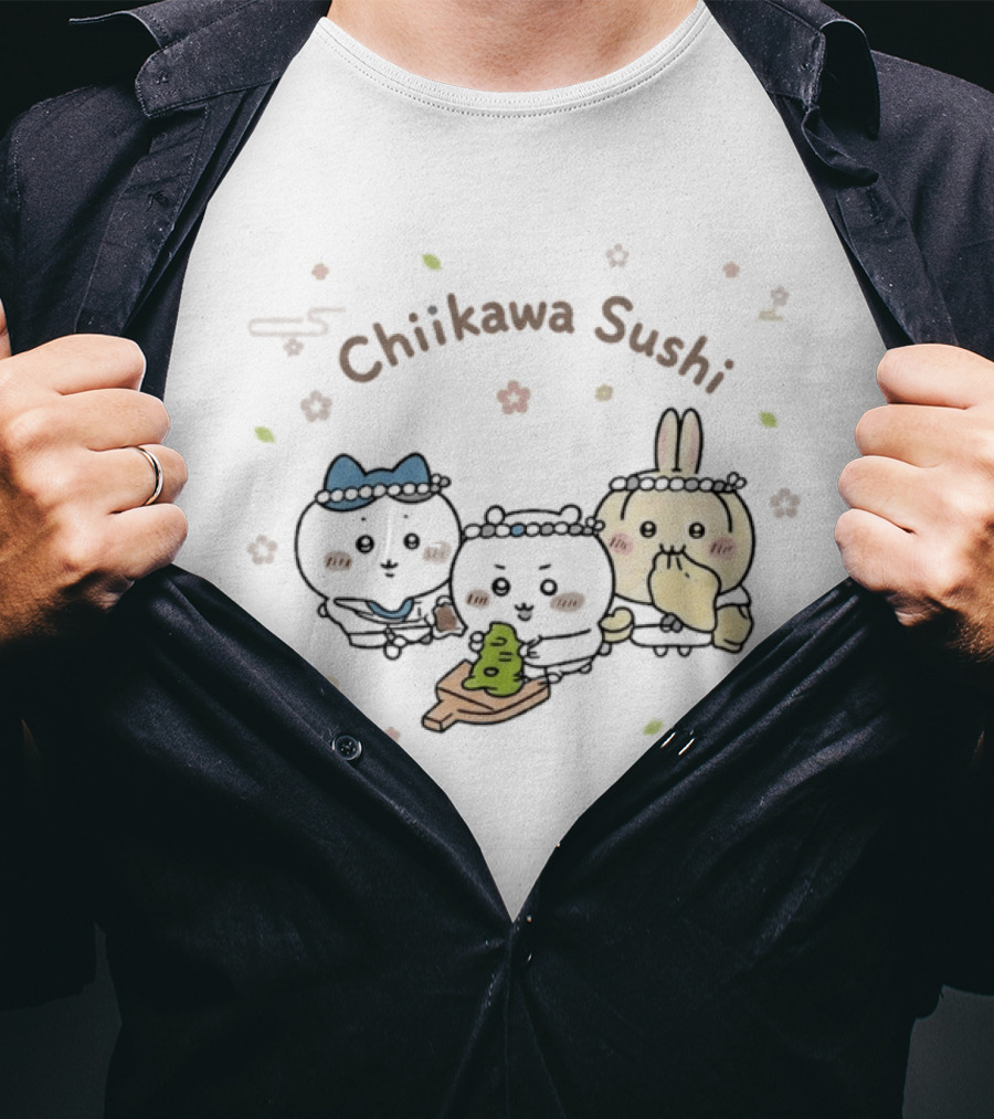 Chiikawa Sushi Chef Kawaii Hachiware Characters Eating T-Shirt