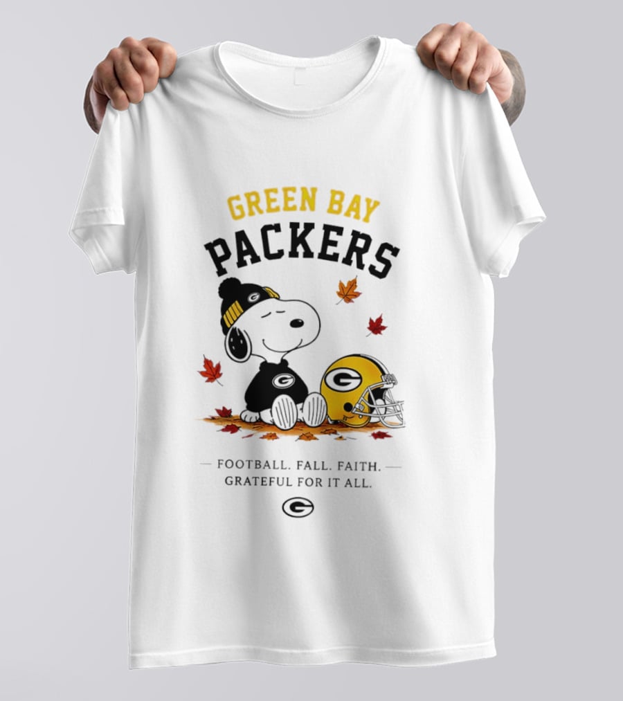 Green Bay Packers Snoopy Football Fall Faith Grateful For It All T-Shirt