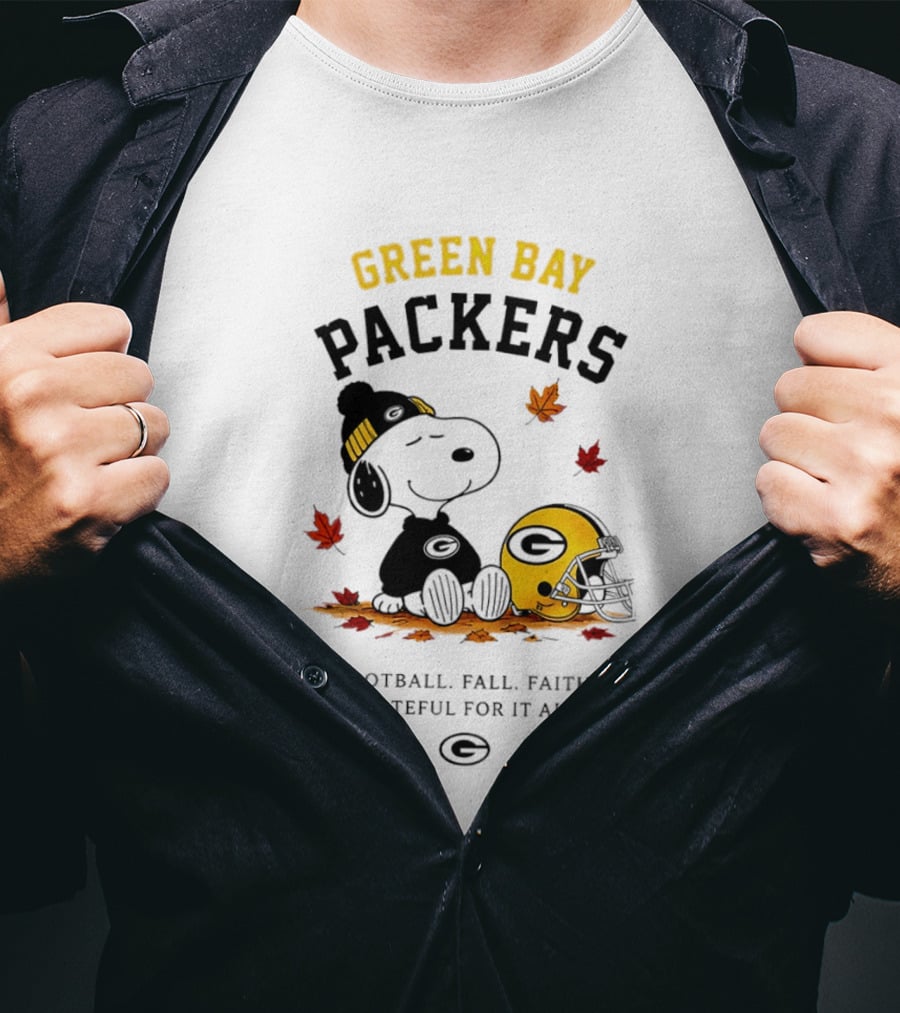 Green Bay Packers Snoopy Football Fall Faith Grateful For It All T-Shirt