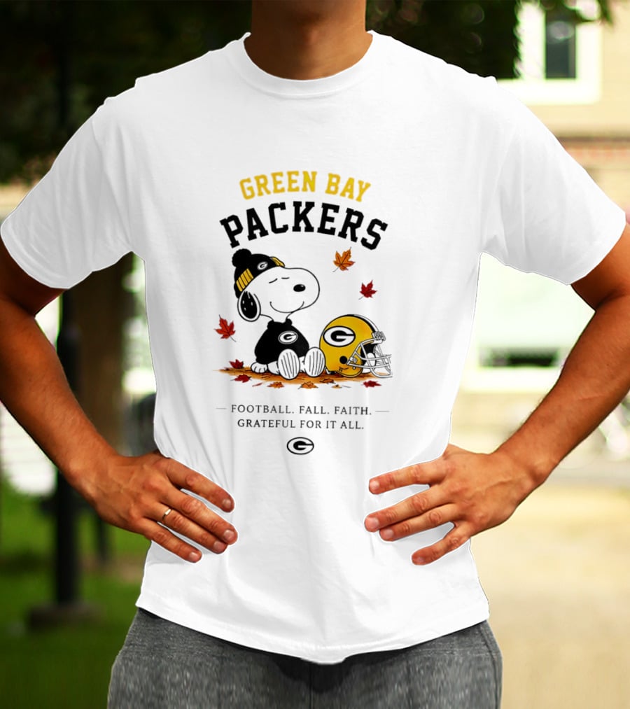 Green Bay Packers Snoopy Football Fall Faith Grateful For It All T-Shirt