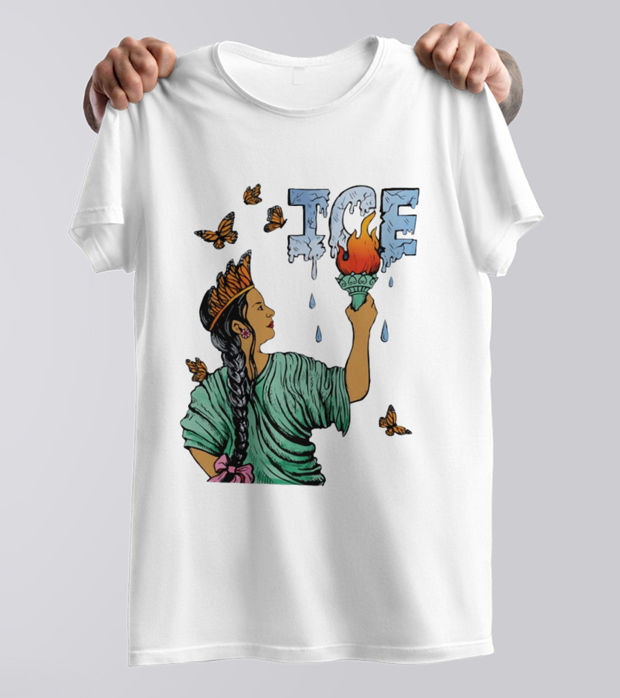 Liberty ICE Melt Activism With Monarch Butterflies And Torch Symbolism T-Shirt