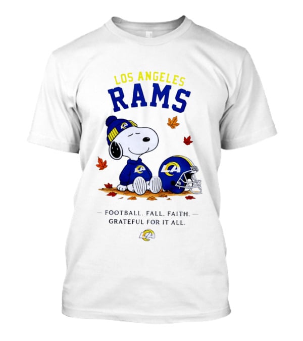 Los Angeles Rams Snoopy Football Fall Faith Grateful For It All NFL Peanuts Fan Gear T-Shirt