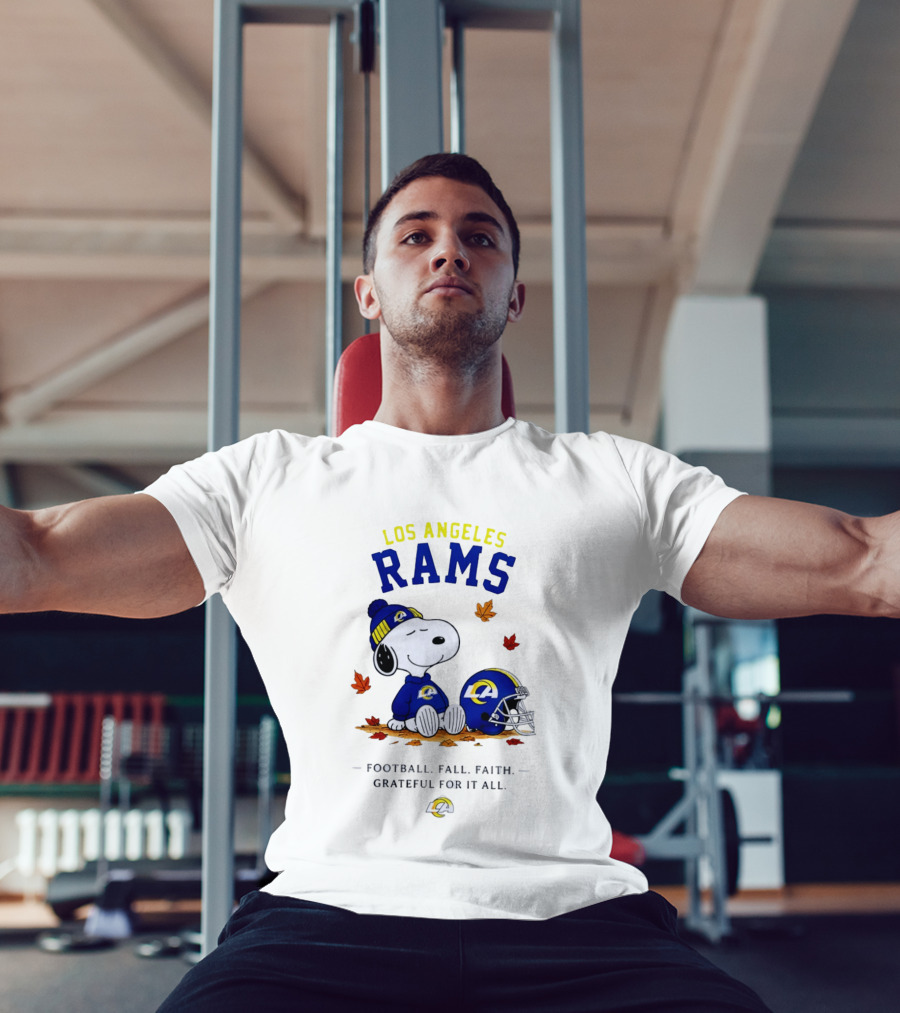 Los Angeles Rams Snoopy Football Fall Faith Grateful For It All NFL Peanuts Fan Gear T-Shirt