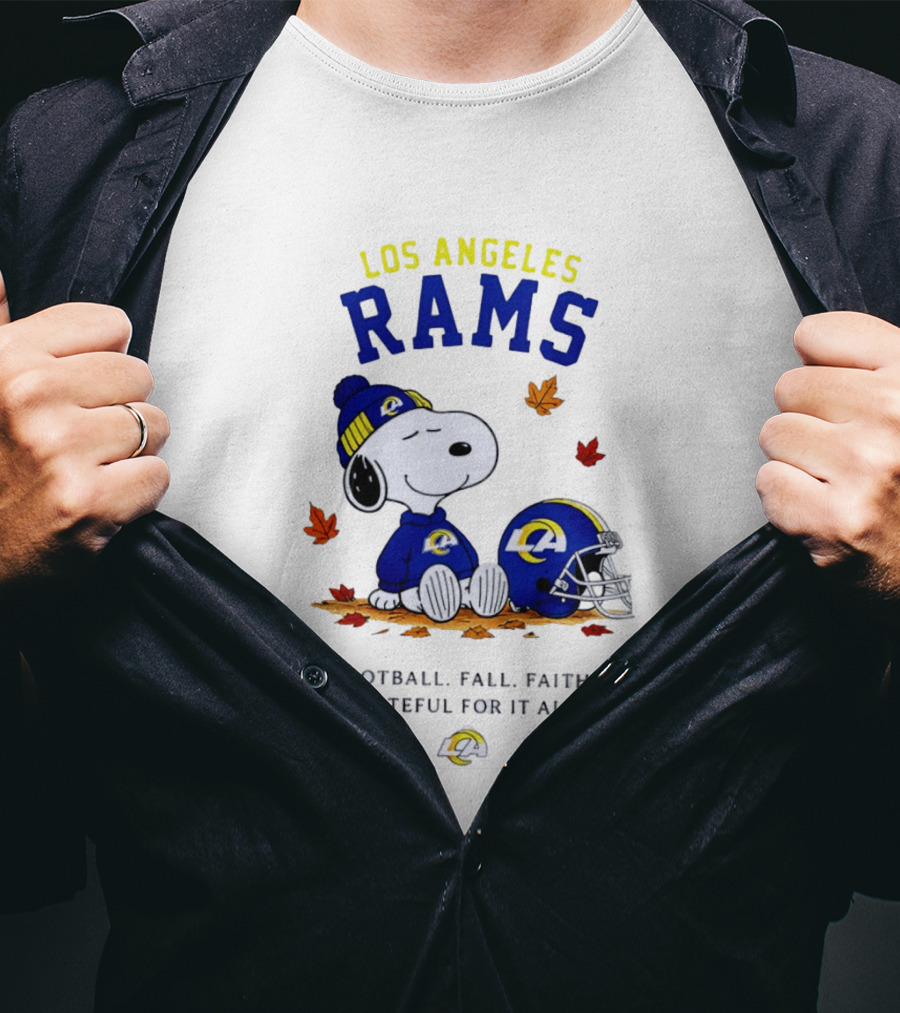 Los Angeles Rams Snoopy Football Fall Faith Grateful For It All NFL Peanuts Fan Gear T-Shirt