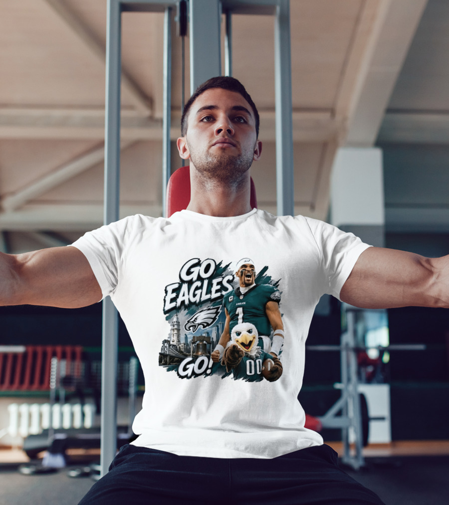 Go Eagles Go Philadelphia Eagles Jalen Hurts Swoop Football Skyline T-Shirt