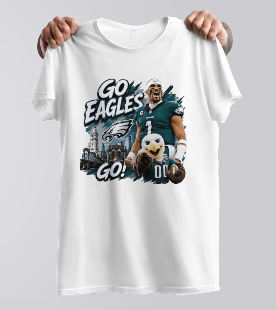 Go Eagles Go Philadelphia Eagles Jalen Hurts Swoop Football Skyline T-Shirt
