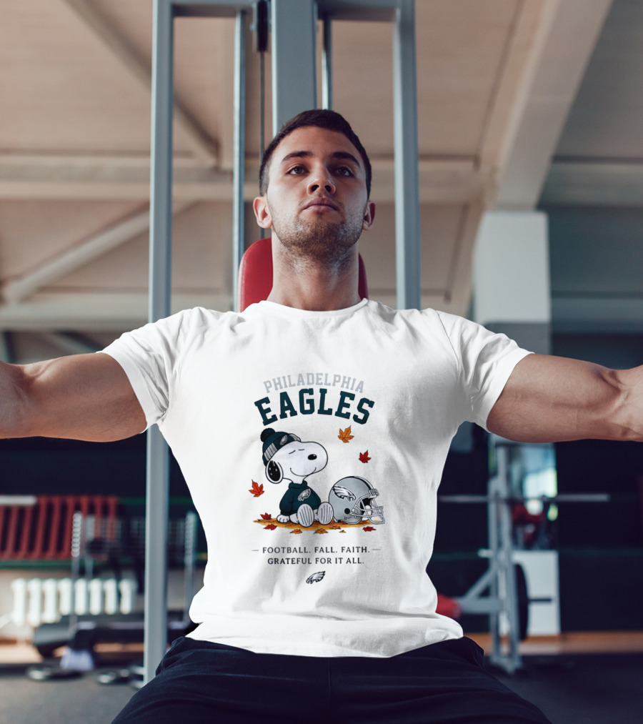 Philadelphia Eagles Snoopy Football Fall Faith Grateful For It All T-Shirt