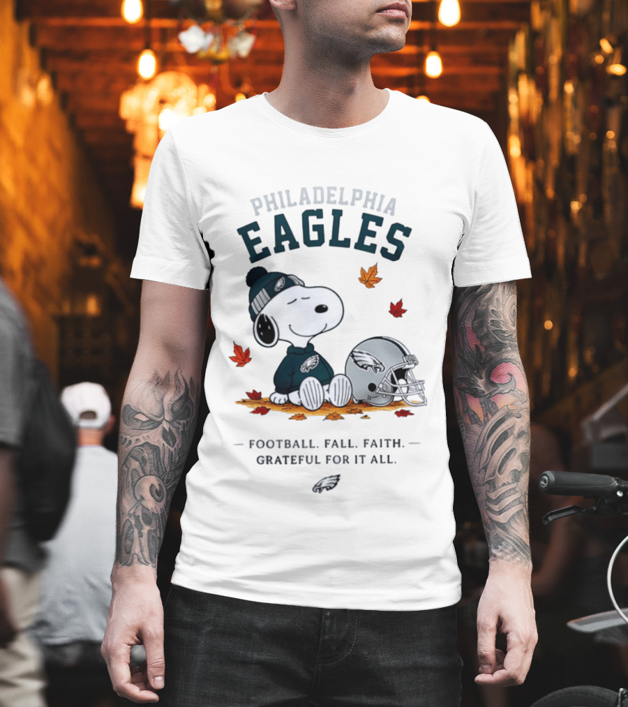 Philadelphia Eagles Snoopy Football Fall Faith Grateful For It All T-Shirt