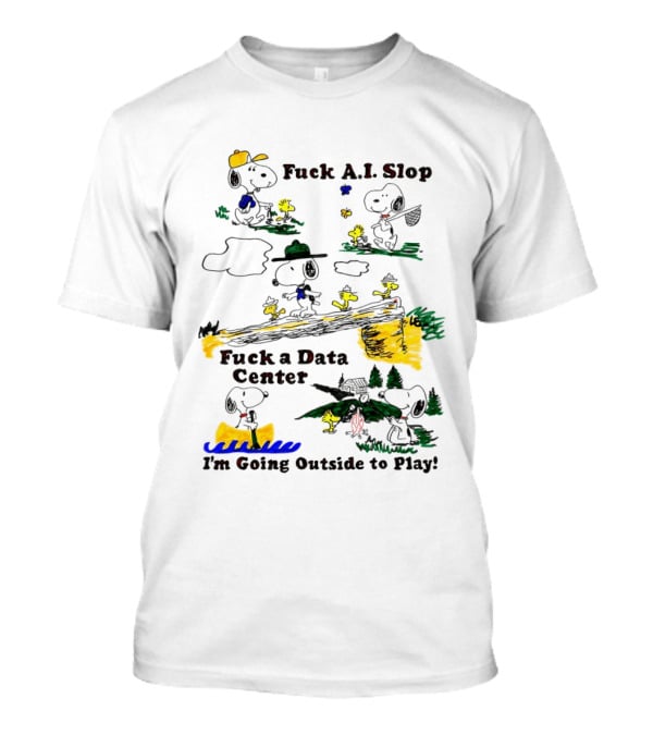 Snoopy Woodstock Fuck AI Slop Data Center I'm Going Outside To Play T-Shirt