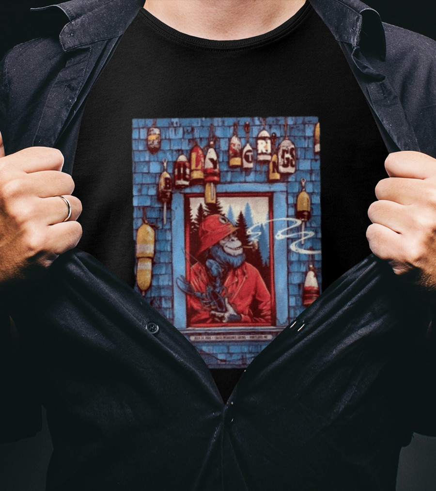 Billy Strings Portland ME 2026 Night 1 July 24 Event By Dan Dippel At Cross Insurance Arena Featuring Lobster Fisherman Monkey T-Shirt