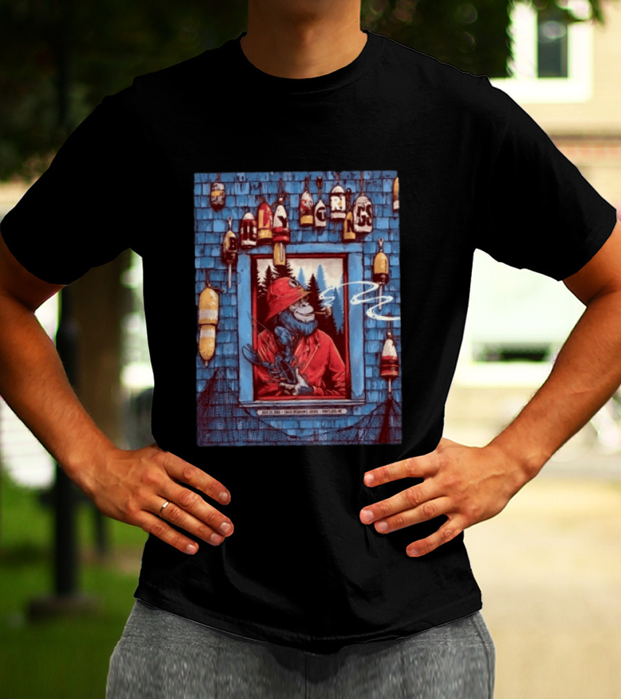Billy Strings Portland ME 2026 Night 1 July 24 Event By Dan Dippel At Cross Insurance Arena Featuring Lobster Fisherman Monkey T-Shirt
