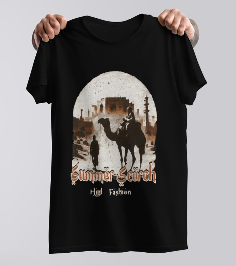 Summer Scorch High Fashion Camel Caravan Desert Scene T-Shirt