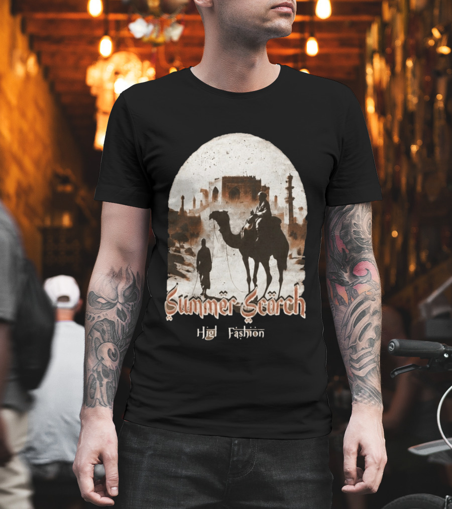 Summer Scorch High Fashion Camel Caravan Desert Scene T-Shirt