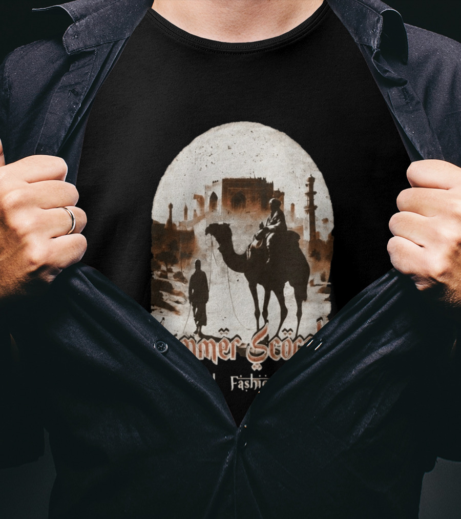 Summer Scorch High Fashion Camel Caravan Desert Scene T-Shirt