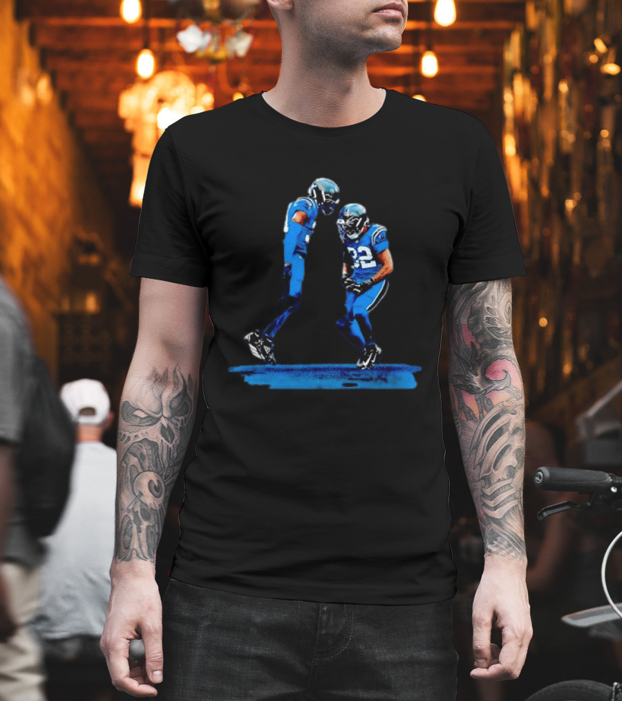 Carolina Panthers Blue Uniforms Players Celebrating Football Team Victory T-Shirt
