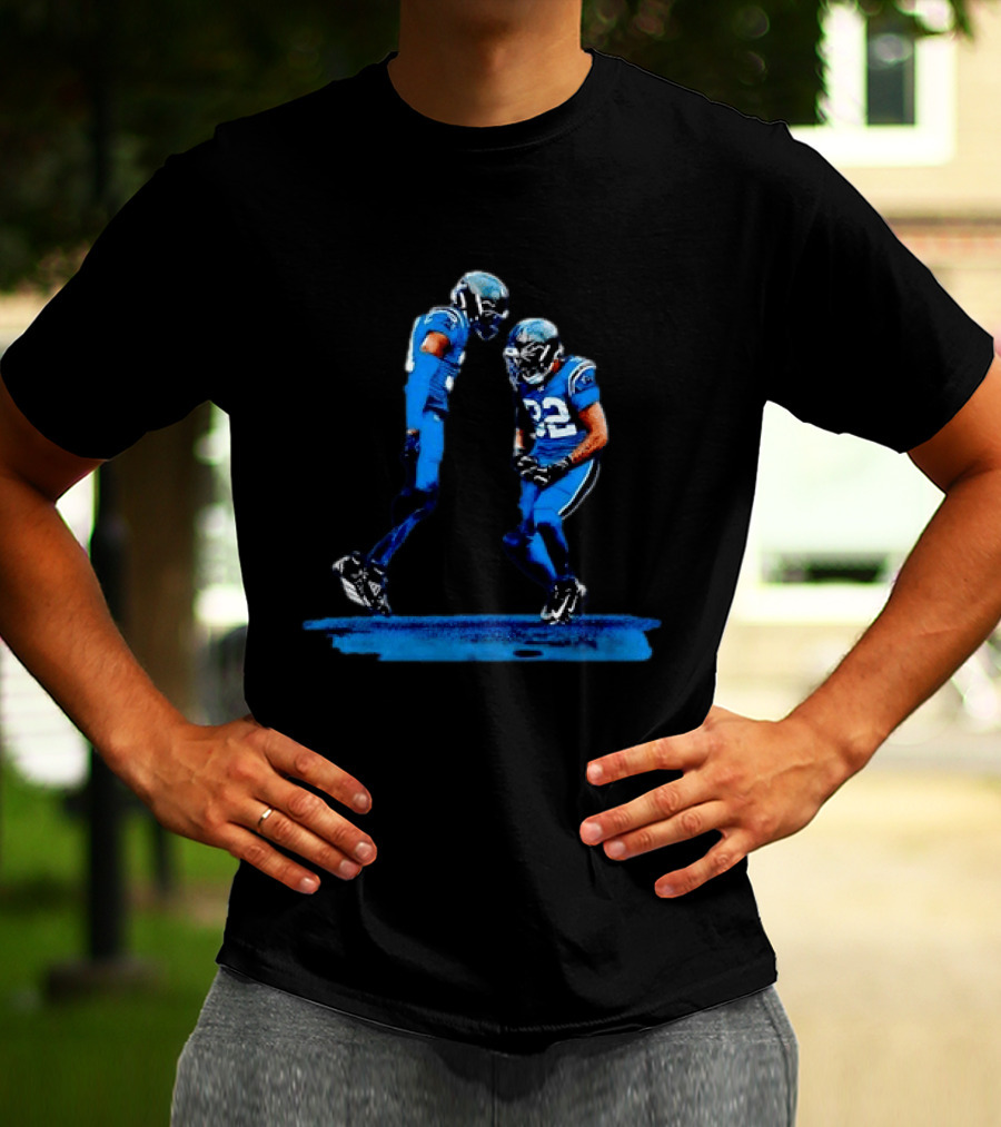 Carolina Panthers Blue Uniforms Players Celebrating Football Team Victory T-Shirt