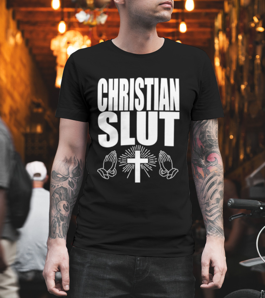 Christian Slut Praying Hands Cross Iconography T-Shirt