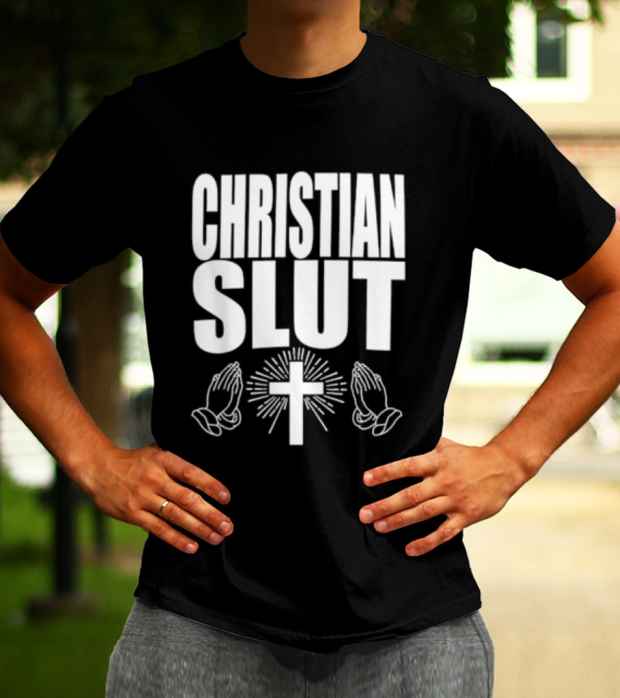 Christian Slut Praying Hands Cross Iconography T-Shirt