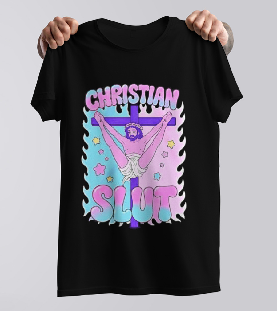 Christian Slut Teen Hearts Jesus Splits Meme T-Shirt