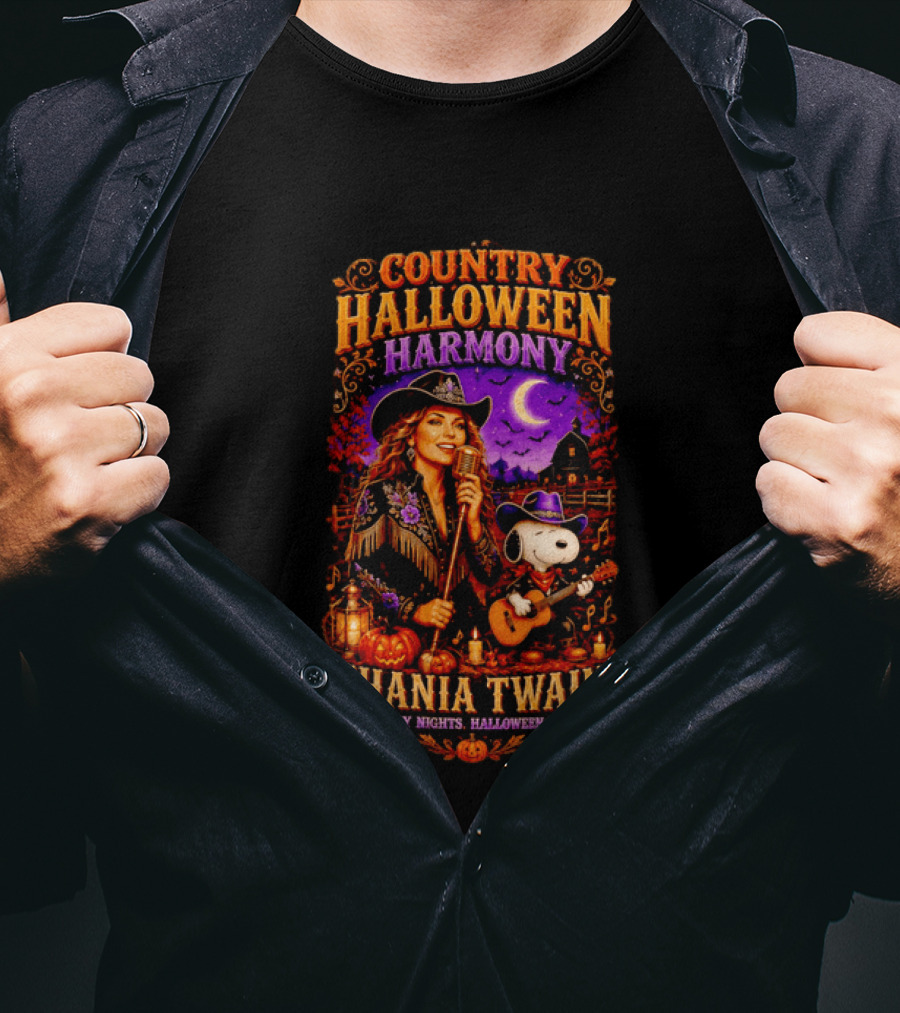 Country Halloween Harmony Shania Twain Snoopy Country Nights Halloween Lights T-Shirt